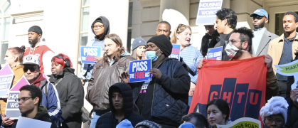 Supporters of the FARE Act gather at a rally at the steps of City Hall before the Nov. 13th vote, where the act passed with 42 council members in favor.